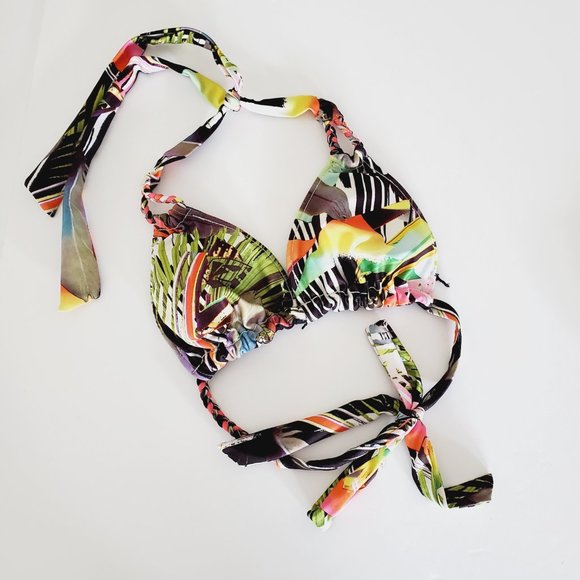 VOLCOM Reversible Tropical Floral Abstract Halter Bikini Top - Picture 2 of 4